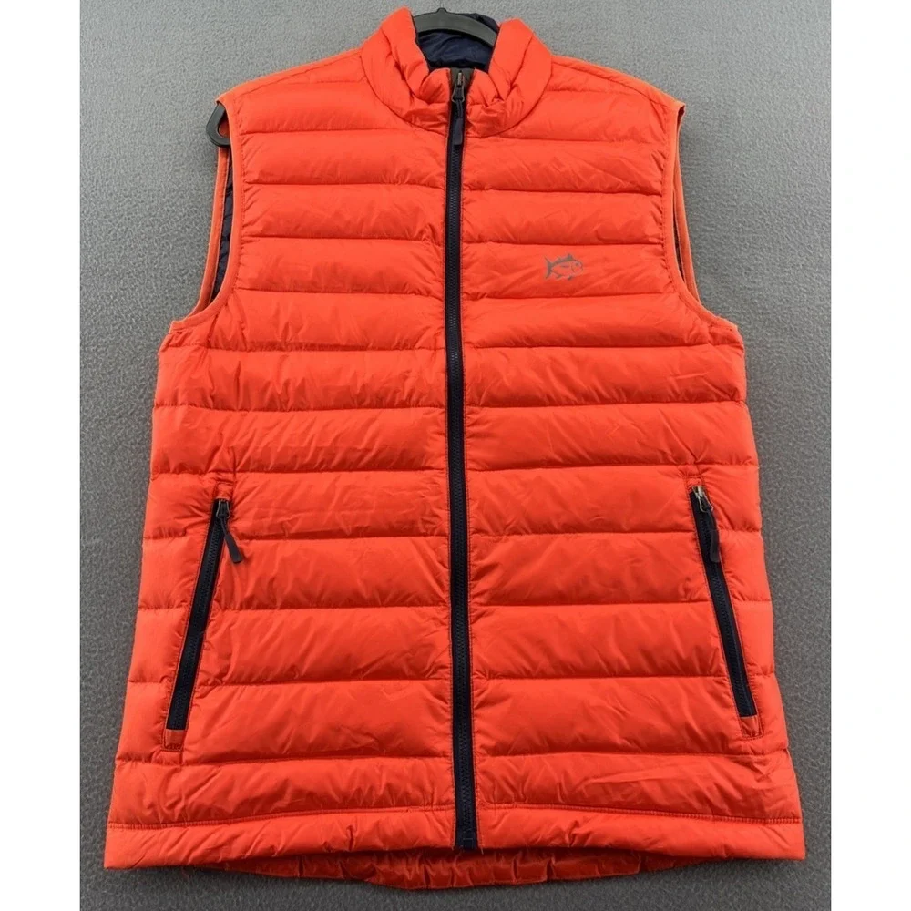 Southern Tide Vest Mens Sz Small Orange Quilted Puffer Sleeveless Full Zip